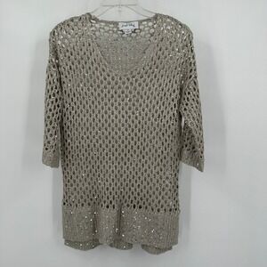 Joseph‎ Ribkoff Womens Sequin Open Knit Tunic Top Size S Sweater Sparkle Holiday